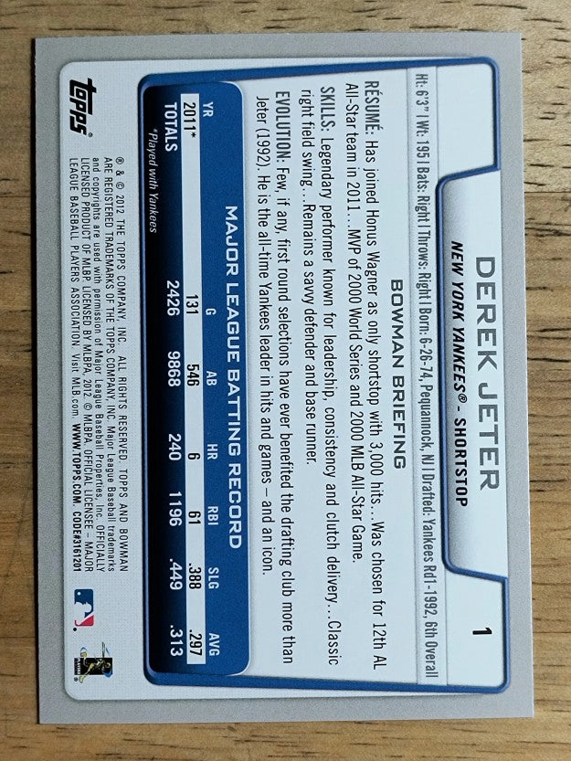 2012 Bowman #1 Derek Jeter