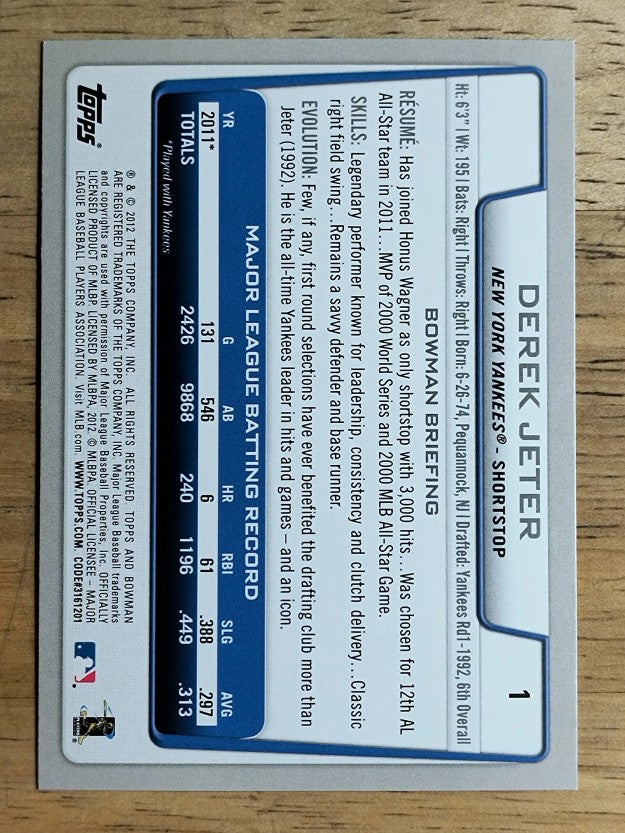 2012 Bowman #1 Derek Jeter