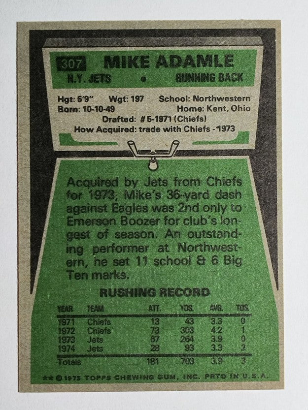 1975 Topps #307 Mike Adamle (NMMT)
