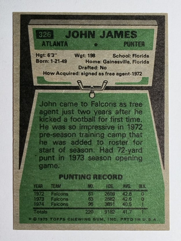 1975 Topps #326 John James (EX)