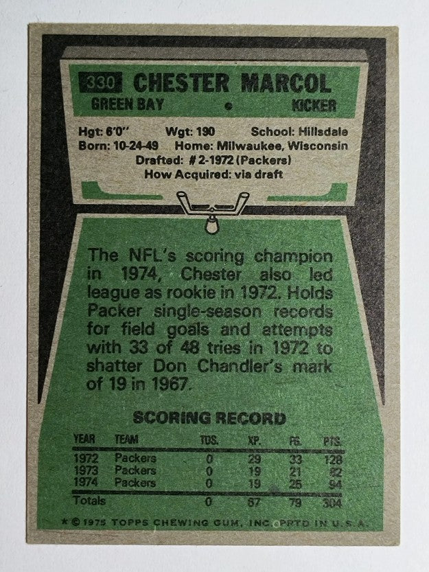 1975 Topps #330 Chester Marcol (EX)