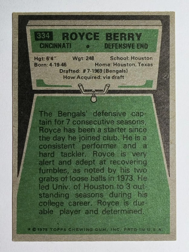 1975 Topps #334 Royce Berry (VGEX)