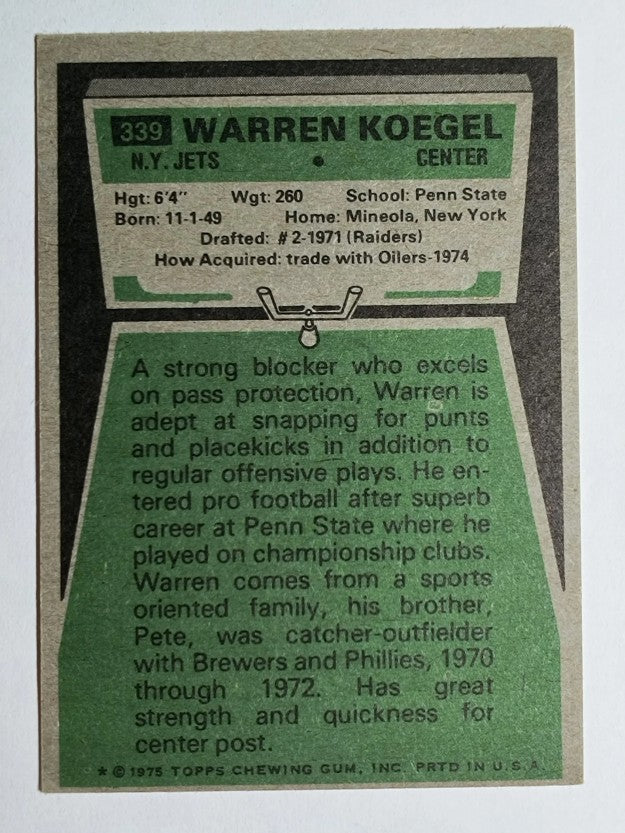 1975 Topps #339 Warren Koegel RC (EX)