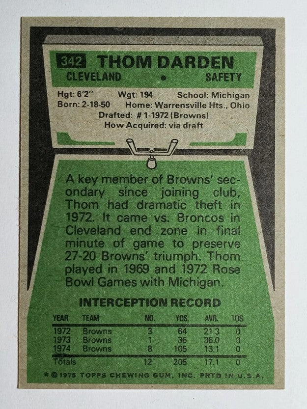 1975 Topps #342 Thom Darden (NM)