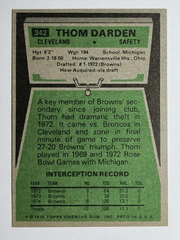 1975 Topps #342 Thom Darden (NM)