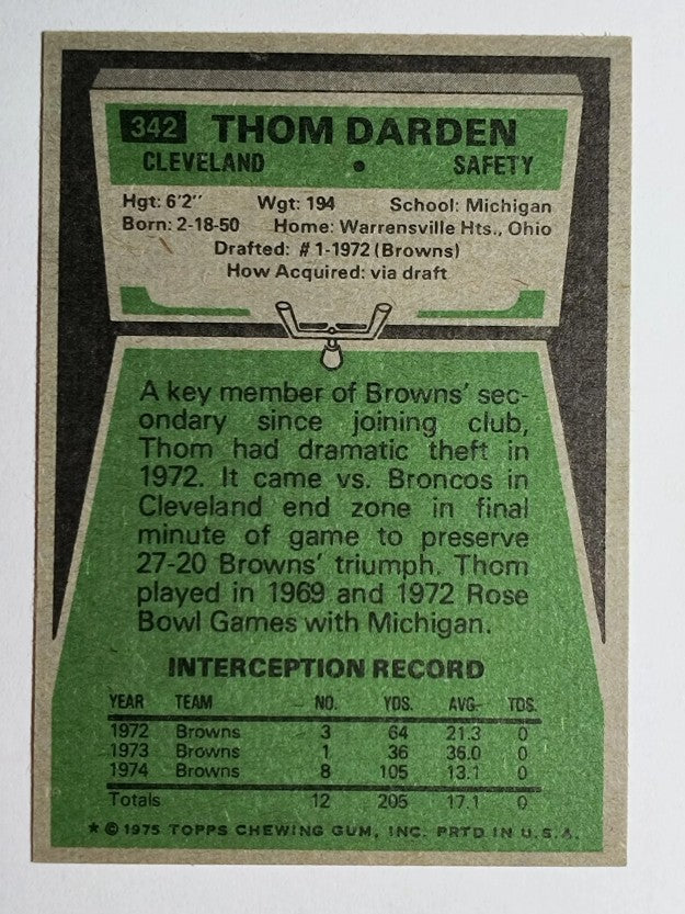 1975 Topps #342 Thom Darden (NM)