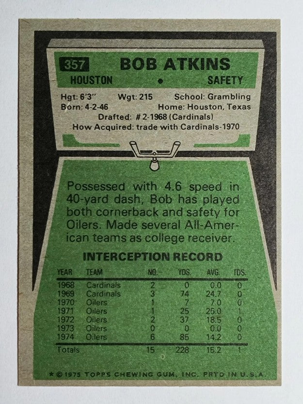 1975 Topps #357 Bob Atkins (EX)