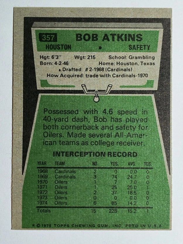 1975 Topps #357 Bob Atkins (EX)