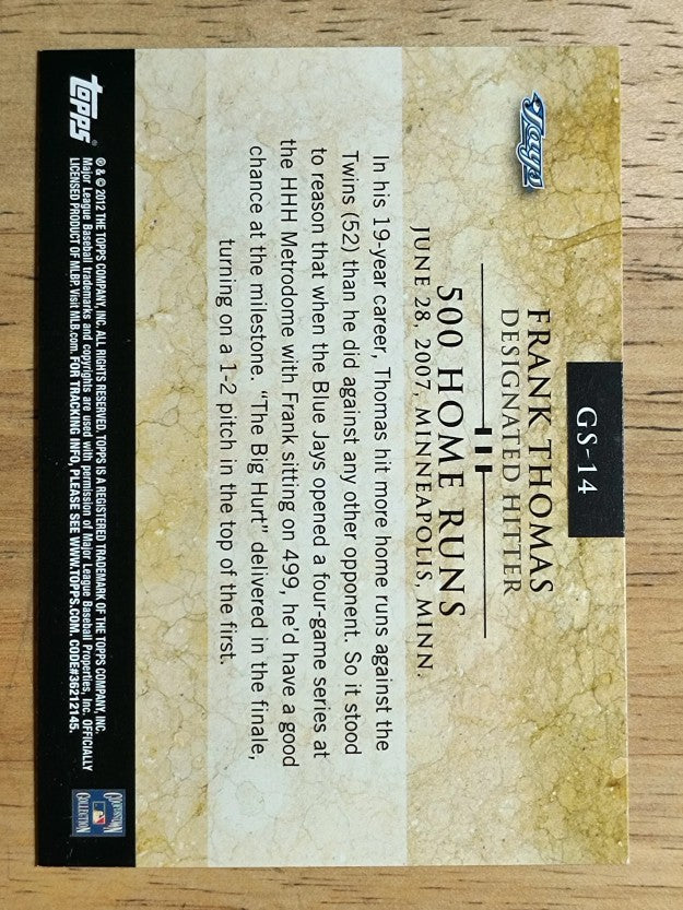 2012 Topps Gold Standard #GS14 Frank Thomas