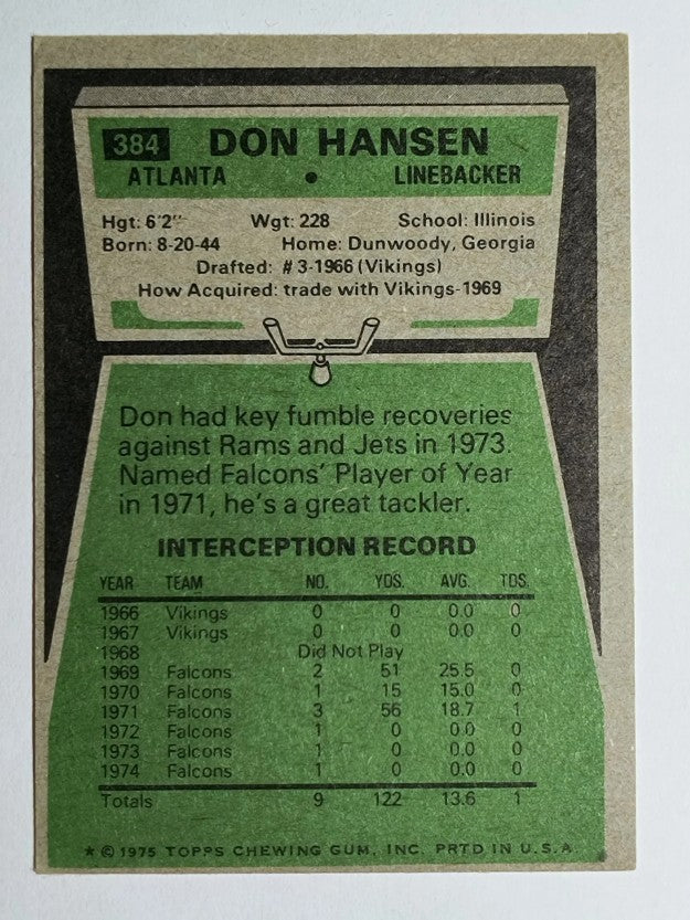 1975 Topps #384 Don Hansen (VGEX)