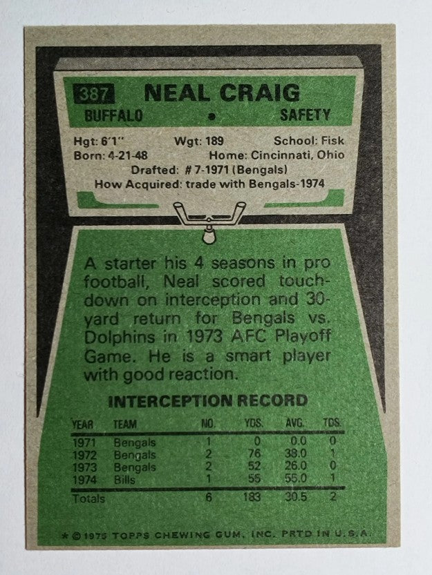 1975 Topps #387 Neal Craig RC (EXMT)