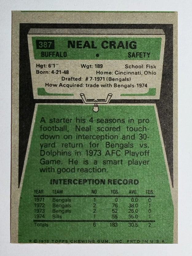 1975 Topps #387 Neal Craig RC (EXMT)