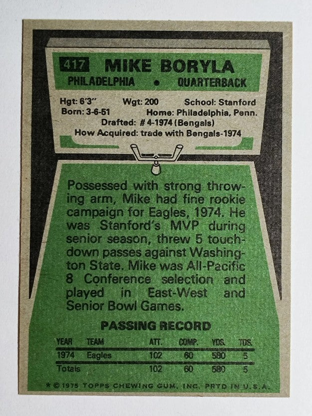 1975 Topps #417 Mike Boryla RC (NM)