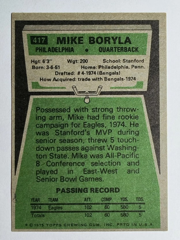 1975 Topps #417 Mike Boryla RC (VGEX)