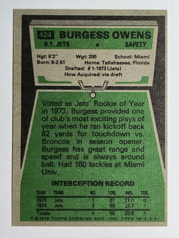 1975 Topps #424 Burgess Owens (EX)