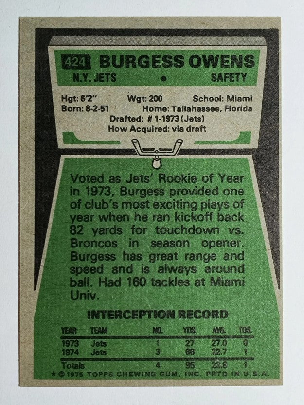 1975 Topps #424 Burgess Owens (EX)