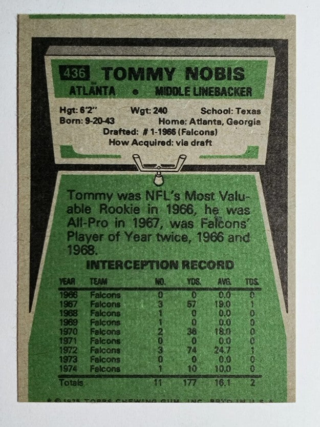 1975 Topps #436 Tommy Nobis (EX)
