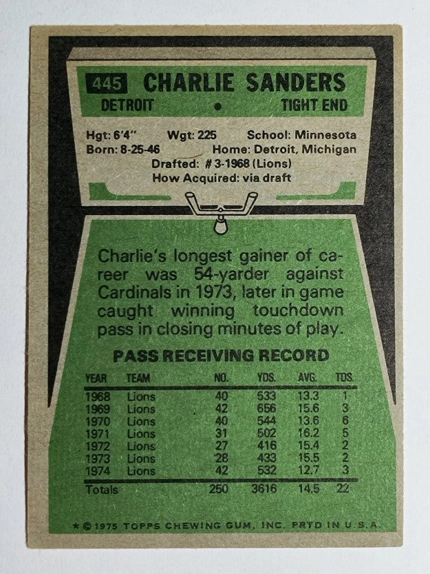 1975 Topps #445 Charlie Sanders (VGEX)