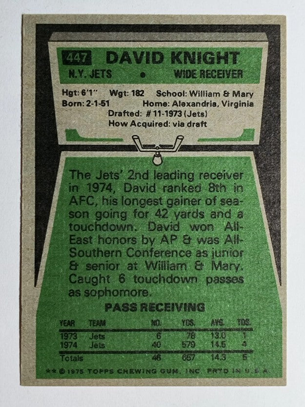 1975 Topps #447 David Knight RC (VG)