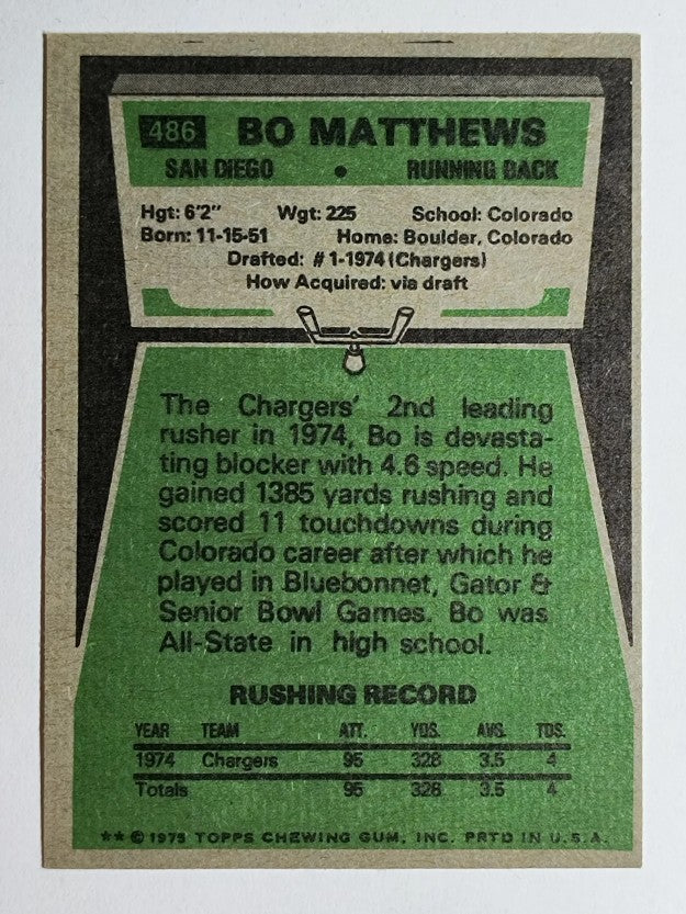 1975 Topps #486 Bo Matthews RC (EXMT)