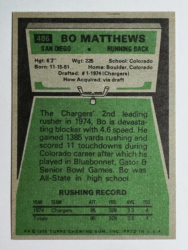 1975 Topps #486 Bo Matthews RC (EXMT)