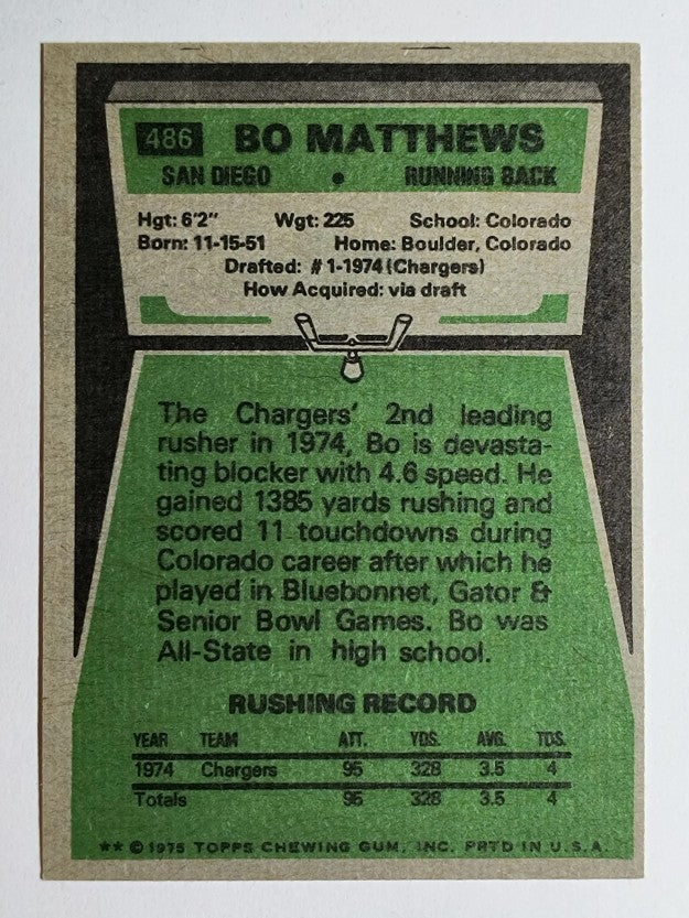 1975 Topps #486 Bo Matthews RC (EXMT)