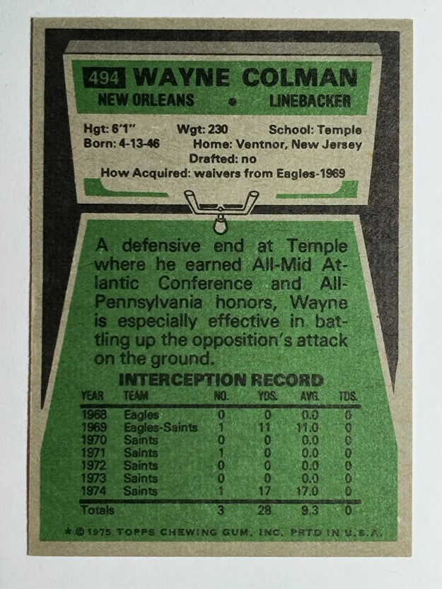 1975 Topps #494 Wayne Colman (NMMT)