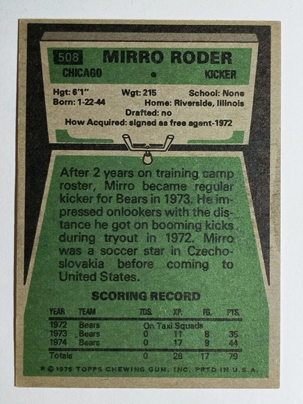1975 Topps #508 Mirro Roder RC (EX)