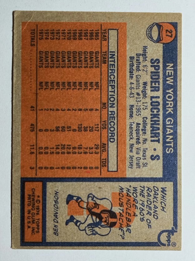 1976 Topps #27 Spider Lockhart (GOOD)