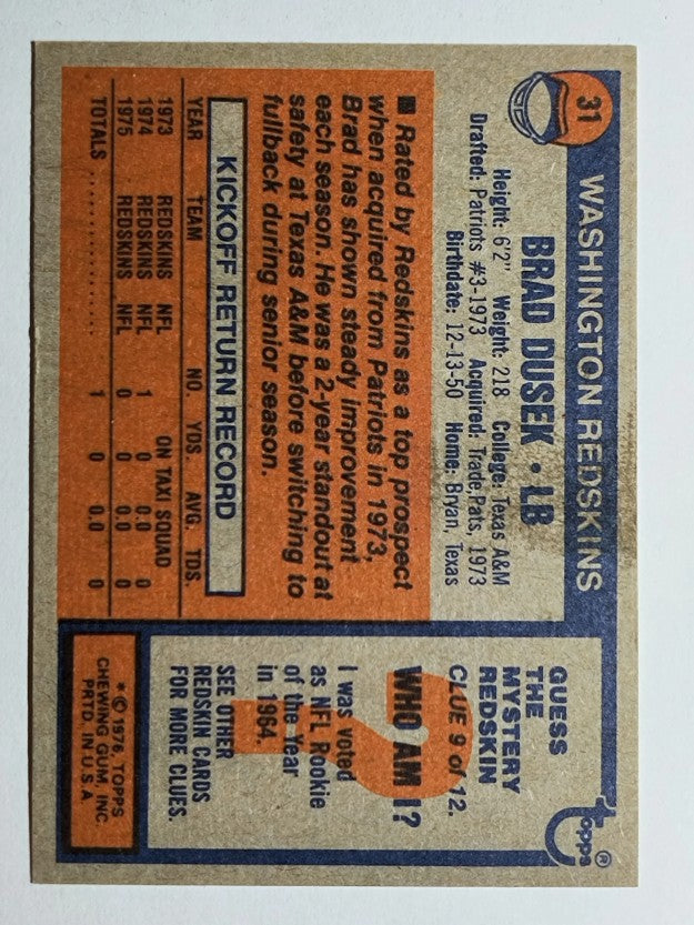 1976 Topps #31 Brad Dusek RC (EX)