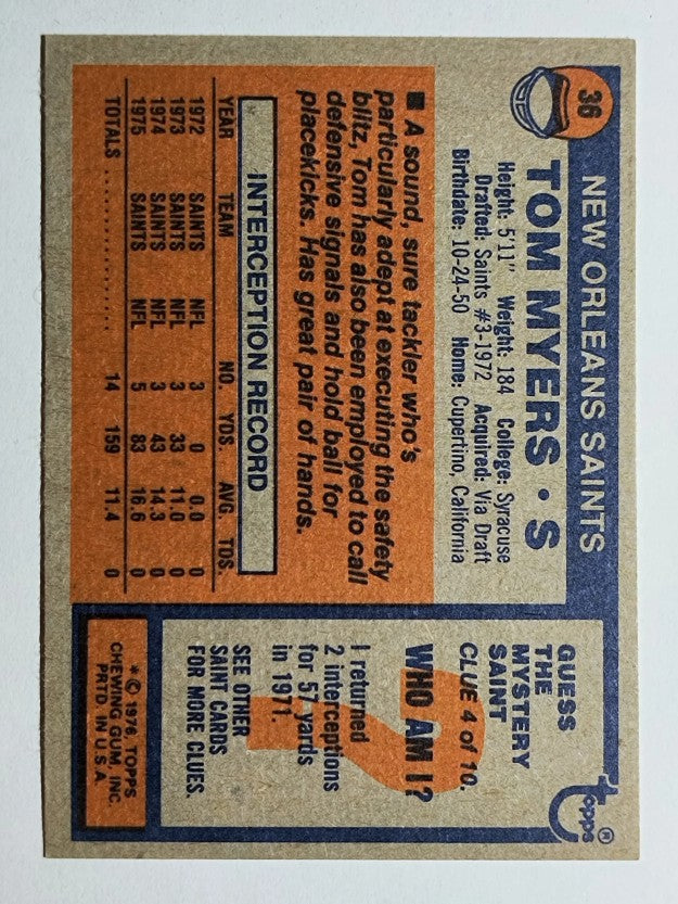 1976 Topps #36 Tom Myers (NM)