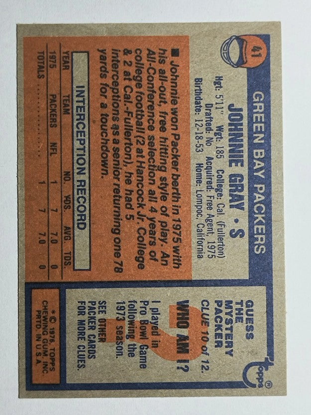 1976 Topps #41 Johnnie Gray RC (EXMT)