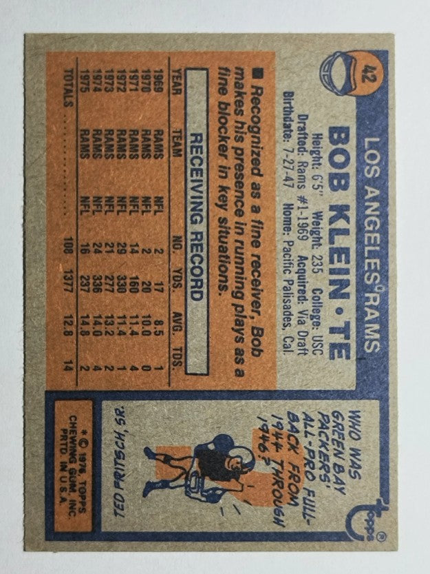 1976 Topps #42 Bob Klein (EXMT)