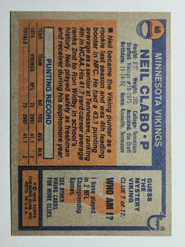 1976 Topps #46 Neil Clabo RC (VGEX)