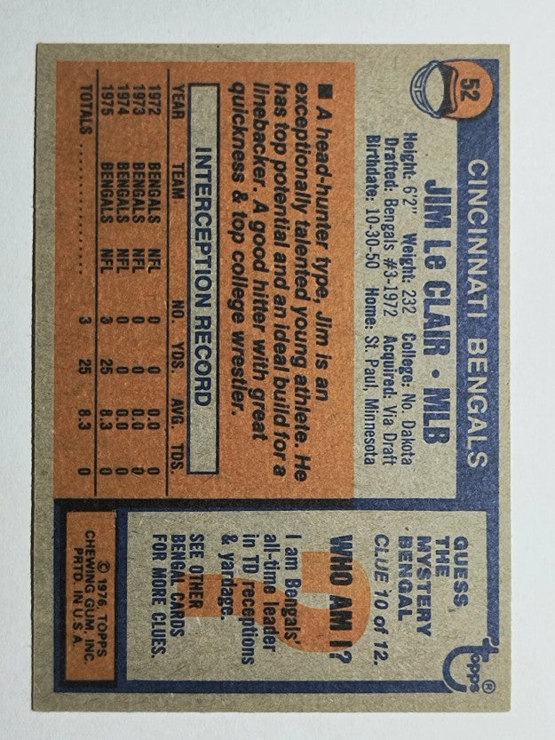 1976 Topps #52 Jim LeClair RC (EX)