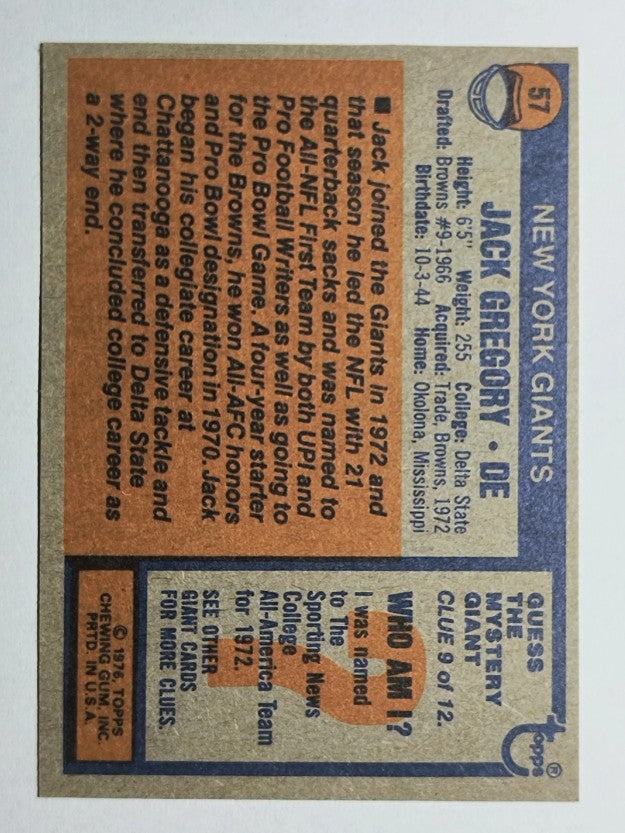 1976 Topps #57 Jack Gregory (NM)