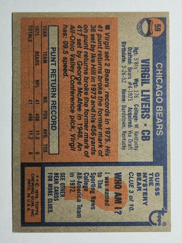 1976 Topps #59 Virgil Livers RC (EX)