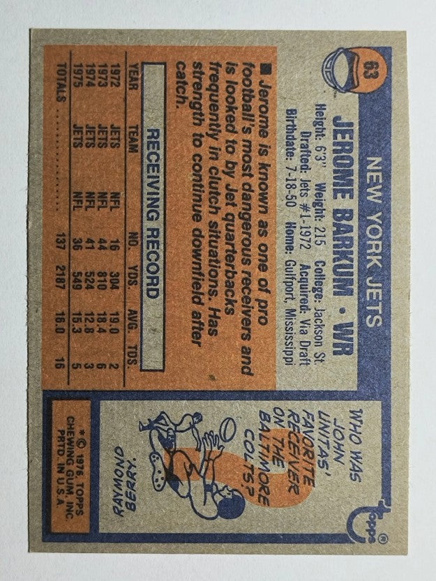 1976 Topps #63 Jerome Barkum (EXMT)