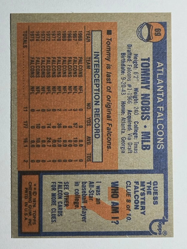 1976 Topps #69 Tommy Nobis (NMMT)