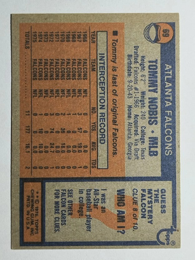 1976 Topps #69 Tommy Nobis (EX)