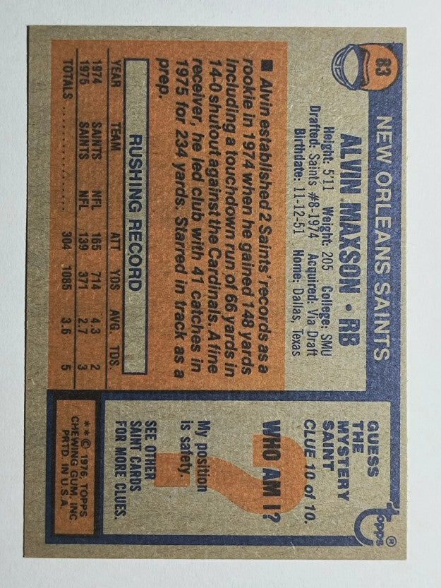 1976 Topps #83 Alvin Maxson RC (NM)