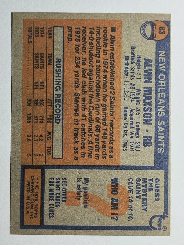 1976 Topps #83 Alvin Maxson RC (NM)