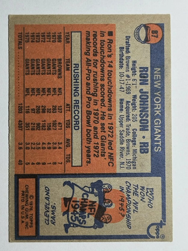 1976 Topps #87 Ron Johnson (EX)