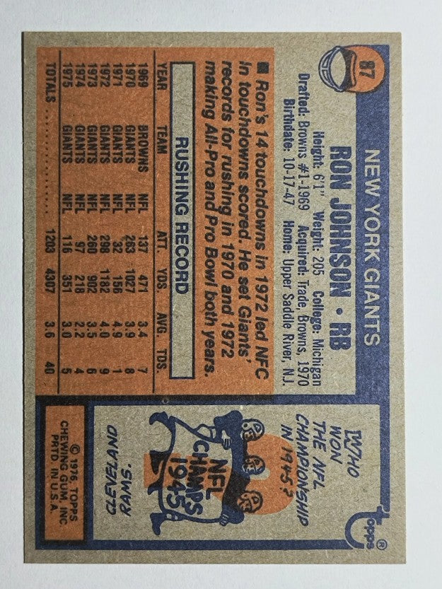 1976 Topps #87 Ron Johnson (NM)