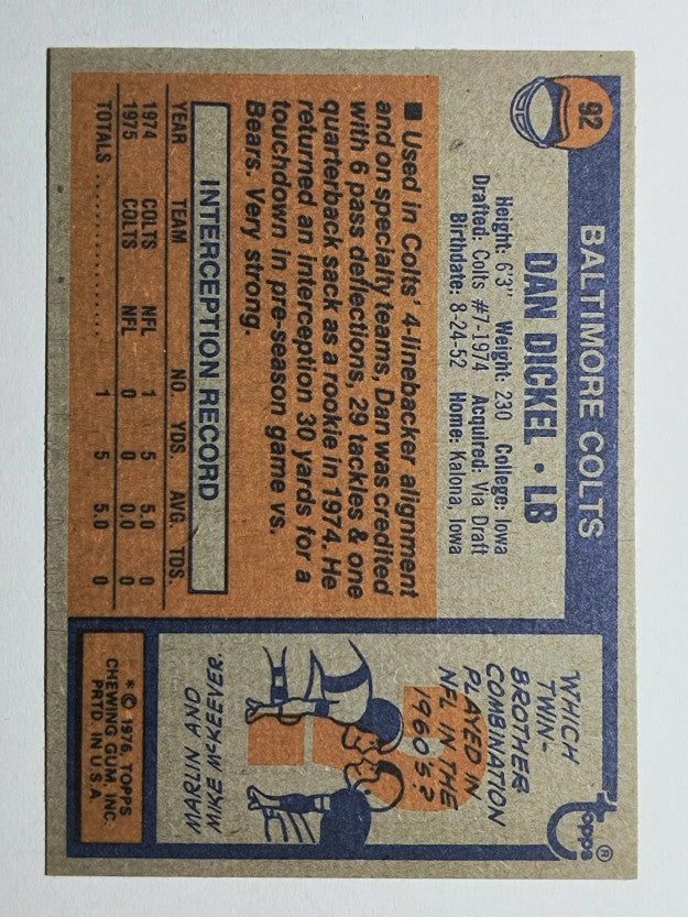 1976 Topps #92 Dan Dickel (NM)