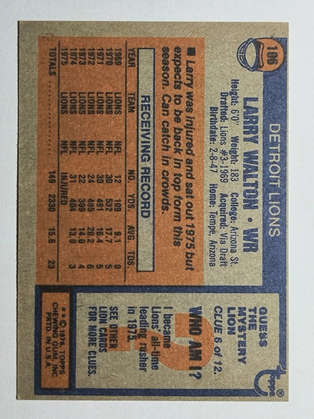1976 Topps #106 Larry Walton (EXMT)