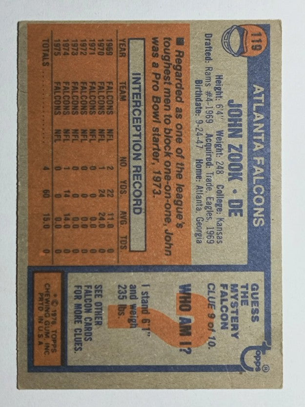 1976 Topps #119 John Zook (VGEX)