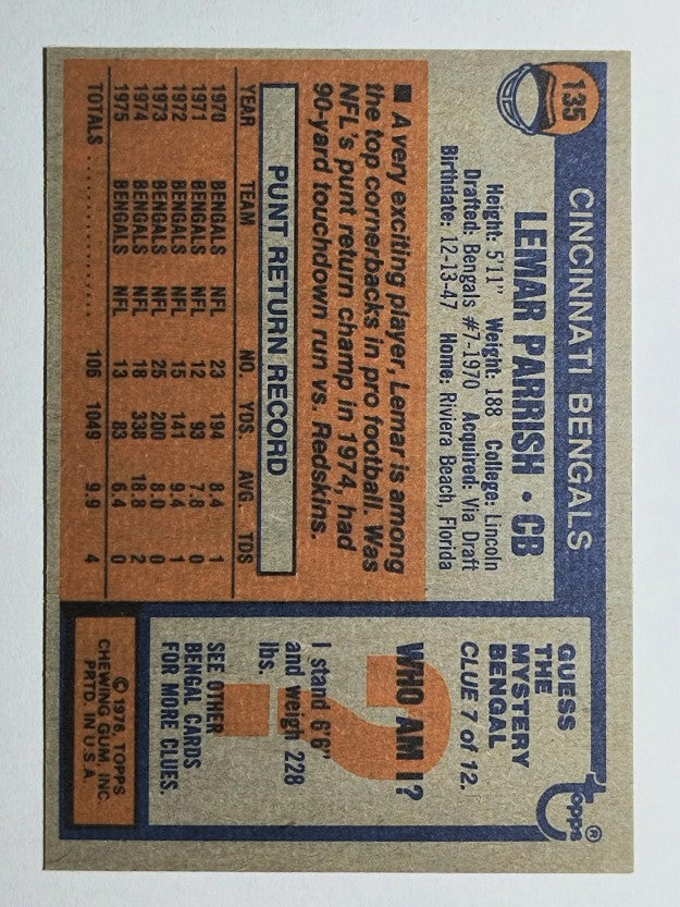 1976 Topps #135 Lemar Parrish (NM)