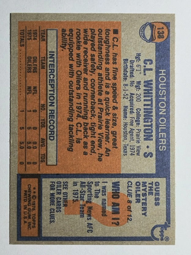 1976 Topps #138 C.L. Whittington RC (NMMT)