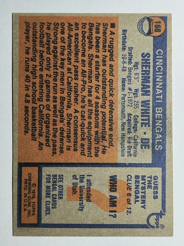 1976 Topps #168 Sherman White (VGEX)